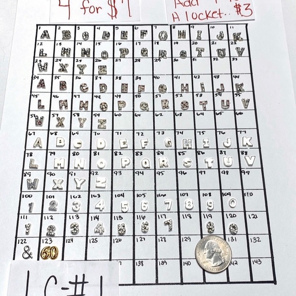 LC-#1 (4X) Letters & Numbers locket charms - Picture 2 of 7